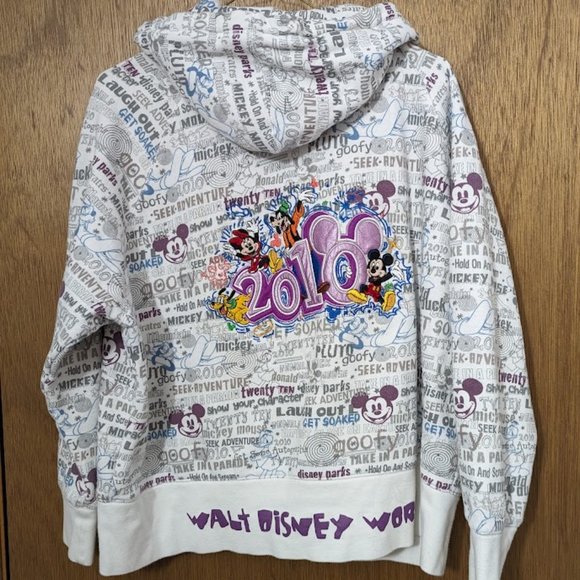2010 Disney All Over Print Embroidered Mickey Womens White Full Zip Hoodie 1X - Picture 3 of 4